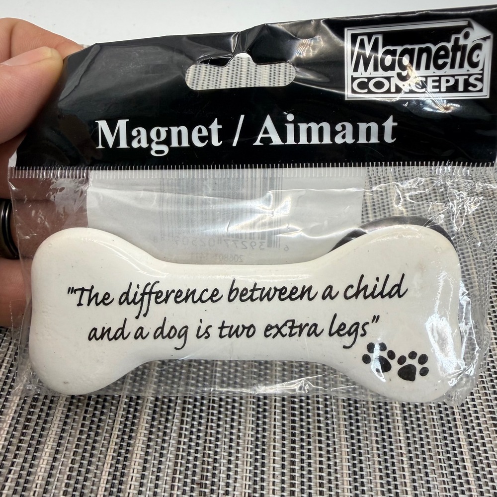 Magnetic Concepts Dog Bone Magnet Funny Pet Quote White Black Paw Print New